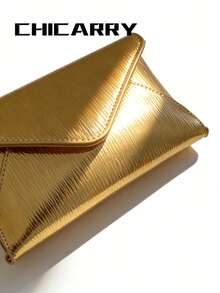 Damen Sommer Gold Clutch Tasche, Metall Kette Schultergurt, Klappe elegante minimalistische Umschlagtasche, neue Umhängetasche, geeignet für Einkaufen, Dates, Pendeln, Handy und Münzen halten, Strandurlaub, Casual elegante Clutch, Abendparty Mini Quadrat Tasche - Gold - Übersicht 11