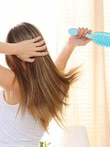 1pc Silicone Hair Scalp Brush, Massage Shampoo Brush, Shower Bath Brush, Long Handle Hair Washing Comb, Hair Root Cleaning Bath Brush, Air Bubble Massage Comb, Anti-Dandruff Massage Brush, Hair Styling Tool, Hair Washing & Scalp Smoothing Device, Study Supplies - Cadet Blue - View 4