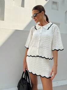 2pcs Women's Minimalist Elegant Knit Sweater Set, Chic Campus Style, Spring/Summer - White - View 4