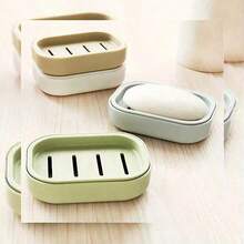 1pc Simple Soap Dish Drain Soap Tray Plastic Rectangular Soap Holder Soap Holder Bathroom Minimalist Soap Storage Rack Bathroom Accessories - Baby Blue - View 2