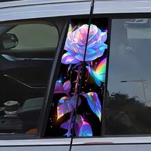 2 piezas Calcomanías de coche con rosa blanca y mariposa, protectores de pilar B resistentes al agua y a los arañazos, adhesivos de película de PVC autoadhesiva, calcomanías de coche, cubierta de columna B - A - Ver 4