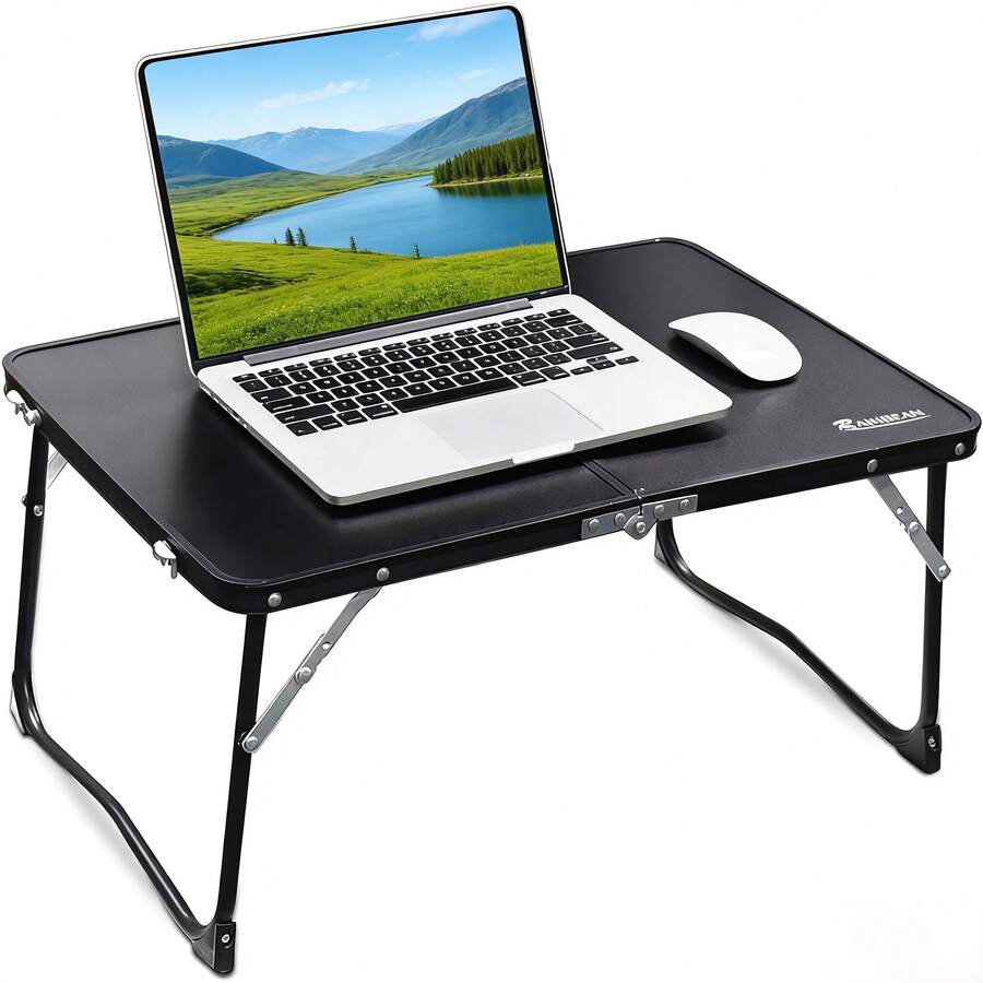 Foldable Laptop Table For Bed Lightweight Breakfast Bed Tray Portable Mini Picnic Storage Space Standing Holder, Folding Leg Desk Notebook Lap Table For Reading - màu đen - Xem 1