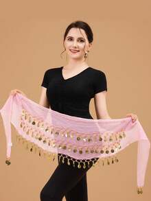 Women's Belly Dance Hip Chain - 66 Gold Coin Tassels In A Fan Skirt Wrap, Featuring Sequins And Coin Designs, Elastic Waistband, Suitable For Belly Dance, Hip Hop, Street Dance - Performance Costume Accessory, Dancewear, Dance Performance - Multicolor - View 7