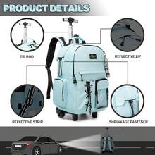 Kids Rolling Backpack With Wheels Unisex Suitcase Carry On Luggage For Elementary Middle High School Students - 天藍色2 - 查看 3