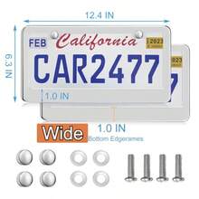 2 Pack Silver License Plate Frames 2 Holes Rust-Proof Chrome License Plate Holder Lengnoy Universal Car Stainless Steel Polish Mirror License Plate Cover For Women Man With Screws Caps - 銀 - 查看 2