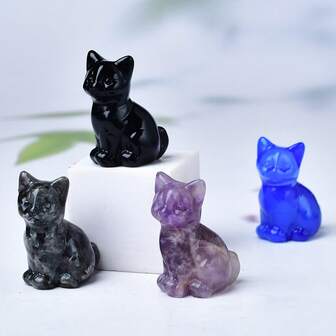  精美天然水晶雕刻猫咪，独特设计，蕴含能量的疗愈水晶宝石，能量疗愈冥想石，家居装饰及礼品，便携易带，亦可作为节日礼物，来自 CUPIDCRYSTAL 品牌