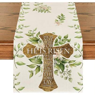 He Is Risen Easter Table Runner | Spring Summer Seasonal Holiday Kitchen Dining Table Decoration For Indoor Outdoor Home Party Decor 13 X 72 Inch, Non- Fabric