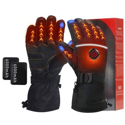 5V 6000mAh Rechargeable Heated Gloves, Waterproof & Anti-Slip Upgraded Electric Heating Gloves For Men & Women, Suitable For Motorcycle Riding, Hunting, Skiing, Outdoor Work