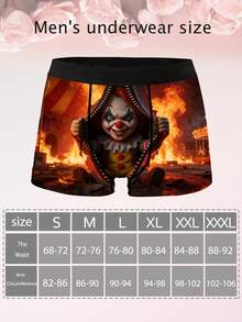 1 包新奇男士短裤，暗黑主题火焰主题小丑印花男士平角内裤，都市街头时尚印花男士短裤，针织面料，透气吸汗，柔软亲肤，俏皮可爱，适合休闲居家穿着的男士平角内裤。 - 彩色 - 查看 5