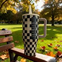 HYDRO,40 OZ, Black Tie, Coffee Checkered, Black And White Checkered, Red Cowhide, Western Cowboy, Pink And White Checkered, Cherry,, Stainless Steel Insulated Mug, Suitable As A Holiday Gift, Water Bottle For Outdoor Sports, Travel And Camping. This Stainless Steel Insulated Water Bottle Has Leak Proof Function And Is An Ideal Beverage Kettle Container For Family Travel And Camping. It Comes With A Lid And Straw, And Is Available In Multiple Colors. It Is Suitable For Outdoor Camping, Hiking, Driving, Portable Use, And Is Also A Great Gift For Christmas. Large Capacity, Graduation Gifts, Teacher Gifts, Valentine's Day Gifts, Birthday Gifts, Thanksgiving Gifts, Christmas Gifts, Halloween Gifts, Party Supplies, Etc. It Is Very Suitable For Various Beverages, Including Ice Water, Iced Tea Or Coffee, Iced Drinks And Hot Drinks. - Black and White Grid - View 3