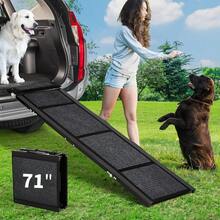 Rampa plegable del perro del coche - Superficie antideslizante y manijas laterales, capacidad de 250LBS - Escaleras de aluminio para perros grandes, SUV, coche y camión - 71x17 pulgadas - Ver 1