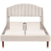 Upholstered Bed 140° X 190 Cm With Slatted Base And Headboard, Single Bed, Wooden Slat Support, Easy Assembly - Beige - View 4
