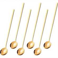 4pcs Stainless Steel Long Handle Spoons, Coffee Spoon/Stirring Spoon/Watermelon Spoon/Rice Spoon, Suitable For Office, Kitchen, Christmas Gift/Back To School Gift