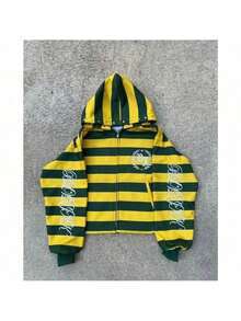 Men's Casual Sports Letter Printing Loose Zipper Hoodie For Men And Women Long-Sleeved Sweater - 黃色 - 查看 12