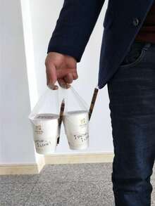 100pcs T-Shape Boba Tea Bags With Handle Transparent Cup Sleeves, Suitable For Takeout Coffee, Beverages, And Party Supplies - Multicolor - View 4