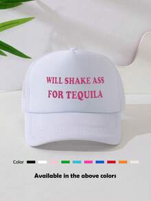 1顶男女通用“WILL SHAKE FOR TEQUILA”印花趣味海绵网眼卡车帽、棒球帽、遮阳帽、老爹帽，适合日常佩戴、户外旅行、徒步、海滩度假 - 彩色 - 查看 3