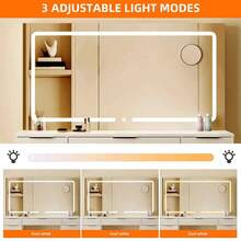 11-Drawer Vanity Table Set With Stool, 3-Color Adjustable LED Mirror, Transparent Glass Top & Built-In USB Socket, Makeup Dressing Desk For Bedroom, Dressing Room (White) - 查看 8
