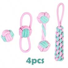 粉绿相间的狗狗磨牙绳玩具，手工编织，色彩缤纷，经久耐用，适合狗狗咀嚼、清洁牙齿、维护口腔健康，适合中小型犬，可用于拔河、捡球游戏等，是爱啃咬的狗狗的理想玩具，趣味十足，易于清洁，结构坚固。 - 彩色 - 查看 14