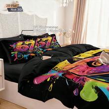 3pcs Set (1 Zipper Duvet Cover + 2 Pillowcases, No Filler), Colorful Game Controller And Hot Dog Number 6, 7 Digital Print Pattern Bedding Set - 2893+SJT+K - View 7