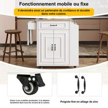 Kitchen Trolley With Folding Worktop, Drawers, Anti-Roll Kitchen Cabinet With Shelf, Towel Rack, Spice Rack, Serving Trolley - White - View 3