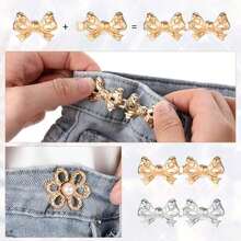 FNANJWQ 8 Pcs Pant Waist Tightener, Detachable Button Tightener For Jeans No Sew And No Tools Waist Buckles Adjustable Bow-Tie Floral Shaped Button Pins For Loose Jeans - / - View 4