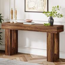 LITTLE TREE Mesa consola de 160 cm de alto en estilo rústico, mesa de centro rectangular de madera, ideal para entrada, pasillo y salón, estructura robusta, fácil montaje. - Marrón - Ver 5