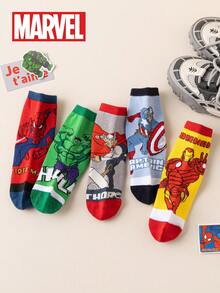 Marvel 5雙兒童超級英雄系列襪子，男孩短襪，韓式卡通春夏女童襪，超級英雄角色襪，透氣吸濕 - 彩色 - 查看 8