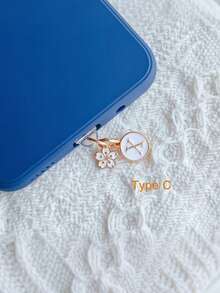 1pc Letter A/M & Flower Charm Phone Dust Plug For Type-C Interface Birthday Festival Gift - Multicolor - View 8