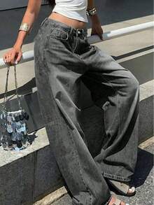 Spring 2026 High Waisted Oversize Baggy Jeans | Vintage Washed Denim | Loose Drape Street Casual Versatile Daily Wear Pants (Multi-Colors) - 深灰色 - 查看 4