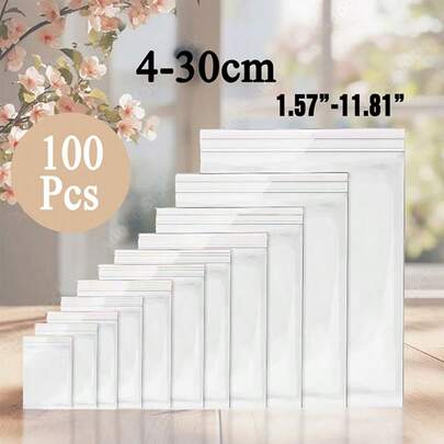 100 túi nhựa trong suốt có khóa kéo, có thể đóng mở lại, phù hợp đựng nhiều loại vật dụng, tuyệt vời cho du lịch, vận chuyển và bảo quản, thích hợp cho Giáng sinh và Ngày lễ tình nhân, độ dày hai lớp 0.064mm/2.4mil, túi đựng trang sức trong suốt, túi đựng quà kỷ niệm sinh nhật, túi đựng phụ kiện quần áo, túi đựng phụ kiện dụng cụ đa năng, túi đựng quà tặng ngày lễ.