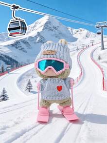17cm Doll Outfit, Fashionable Ski Suit With Ski Gear, Ski Sweater And Hat, For Labubu, Holiday Costume, Holiday & Birthday Gift (Doll Not Included) - Multicolor - View 6