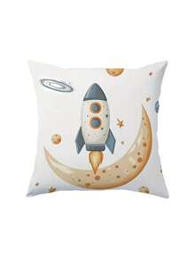 1/2/4pcs Space Adventure Throw Pillow Covers, 17.7" X 17.7", Cartoon Astronaut & Rocket Design, Zippered Polyester Cushion Cases For Contemporary Home Decor - Machine Washable, Insert Not Included, Decorative Pillow - Multicolor - View 14