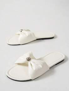 女士平底凉鞋，花卉图案，百搭黑色，休闲露趾，2025夏季新款休闲沙滩鞋，户外塑料拖鞋 - 白色 - 查看 5