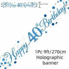 Băng rôn dài 2,7m màu xanh lấp lánh, mừng sinh nhật lần thứ 16, 18, 21, 30, 40, 50, 60, 70, 80, 90, màu xanh lam và trắng, hiệu ứng ba chiều. - Nhiều màu - Xem 15