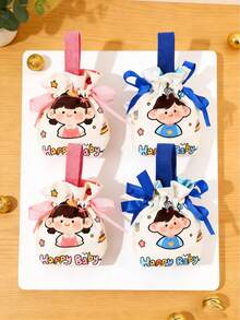5 piezas Bolsas de tela suave con diseños para niños y niñas, bolsas de regalo con temática de bebé feliz para baby shower, cumpleaños, celebración de los 100 días, graduación, bolsas de dulces, rosa para niñas, azul para niños - Multicolor - Ver 4