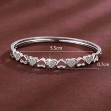 1pc Elegant Heart-Shaped Cubic Zirconia Inlaid Women's Fashion Bracelet, Valentine's Day Gift - Multicolor - View 5