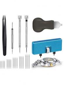 1 Set Uhrenarmband Reparatur Werkzeug-Kit, inklusive doppelköpfiger Armband Lochzange, Schraubendreher, Gehäuseöffner, Hebeleisen, Pinzette, Federstege, mit Aufbewahrungstasche, Uhrenarmband Demontage Werkzeugsatz, ideales Valentinstags-Geschenk für Uhrenliebhaber - Schwarz - Übersicht 3