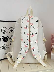 Bộ 3 balo nylon in hình quả anh đào, balo gấp gọn nhiều ngăn, dung tích lớn, chống thấm nước, có khóa kéo, phù hợp cho thanh thiếu niên, học sinh trung học, sinh viên đại học, đi làm hàng ngày, du lịch, quà tặng ngày Valentine. - Màu be - Xem 7