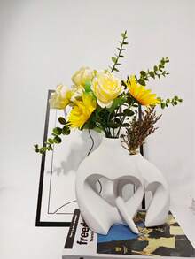 2pcs Ceramic Vase Set - Modern Wreath Shaped White Minimalist Style Decorative Vases, Suitable For Living Room, Entryway, Bookshelf, Fireplace Mantel, Centerpiece