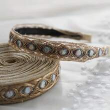 1/5 Yardas de encaje bordado con piedras rhinestone de princesa sirena iridiscente dorado, cinta bordada con piedras rhinestone tejida en dorado, cinta iridiscente perlada, accesorios hechos a mano para vestidos de novia/disfraces de escenario, manualidades DIY y costura para principiantes - multicolor - Ver 8