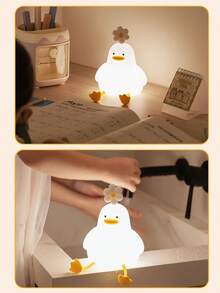 1pc Cute Duck Shape Nightlight, USB Rechargeable Sensor Nightlight, LED Silicone Tap Light, Bedroom Rechargeable Lamp, 3 Brightness Levels Adjustable Timing Nightlight, Bedroom And Living Room Atmosphere Lamp - Multicolor - View 9