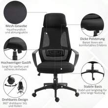 Height-Adjustable Office Chair With Tilt Function, Swivel, With Armrests, Headrest And Lumbar Support, Covered In A Mesh-Look Fabric, Black.