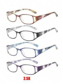 4pcs Fashion Reading Glasses, Unisex - Reading Glasses, Square Frame, Spring Hinged Optical Glasses, Retro Elegant Print, Casual Lightweight, Ultra-Clear, Anti-Fatigue, Suitable For Office Computer Reading And Daily Wear, Best Gift For Elders, Magnification 1X To 4X, Women Glasses Accessories