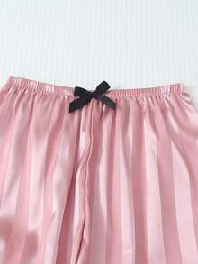 2pcs Satin Striped Pajama Set, Sweet Cute Lapel Button Long Sleeve Top And Pants, Women Sleepwear And Loungewear For Home Use - Pink - View 6