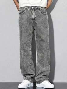 Balao Men's Jeans 100% Denim With Button Streetwear Style All Loose Pocket Zipper Button Halloween Christmas - cinza claro - 查看 5