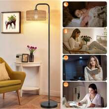Farmhouse Floor Lamp, 68''Tall Lamp For Living Room With Remote 3 Color Temperatures Boho Standing Lamp With Rattan Shades For Bedroom Study Room Office Hotel, Bulb Include,Home Deocr Living Room,Mueble De Sala,Room Deocr,Bedroom Furniture - 美規A型插(110-127V) - 查看 3