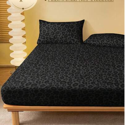 2/3件套黑色豹纹床上用品套装（1件床笠+1/2件枕套），甜美风格床垫保护罩，适用于所有床型 - 双人床、标准双人床、大号双人床、特大号双人床，柔软透气，床上用品套装厚度可达11.8英寸，家纺
