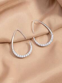 1 Pair Simple Rhinestone Decorated U-Shaped Earrings (For Women) - Silver - View 3