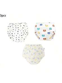 3pcs Baby Potty Training Pants, Toddler Reusable Toilet Training Underwear, Animal Print, Soft & Breathable, Washable Diaper Alternative, Perfect Gift For Baby