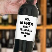 4 Humorous Wine Bottle Label Stickers - German Design "Because Flowers Won't Get You Drunk," Perfect Gifts For Friends, Girlfriends, And Colleagues, Ideal For Retirement And Party Decorations - Multicolor - View 6